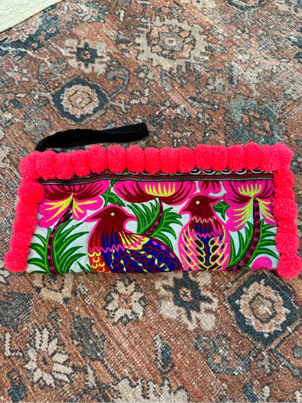 Handmade Tropical Floral Embroidered Boho Clutch handbag NWOT